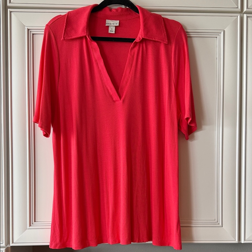 Ava & Viv Vibrant Coral Short Sleeve Polo Top